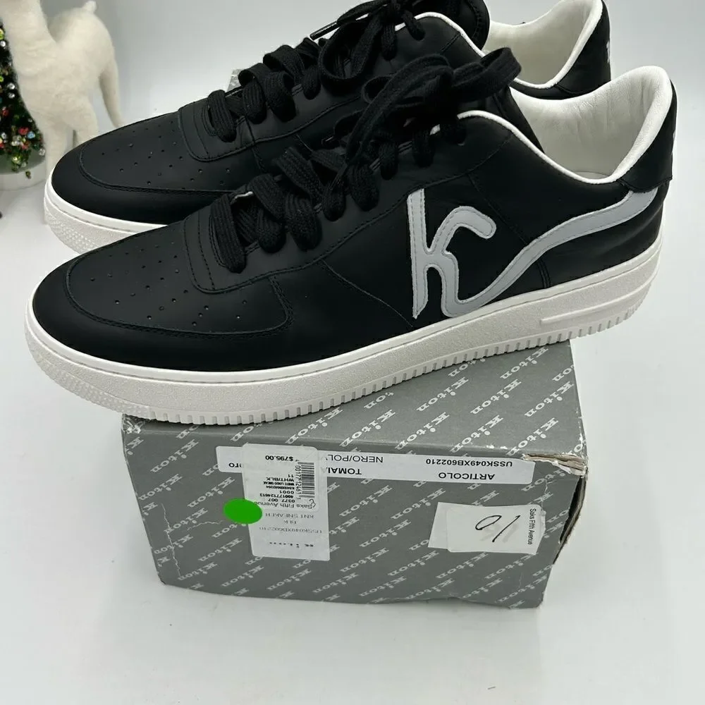 Men’s Kiton KNT black leather sneakers size 11 maiden in Italy